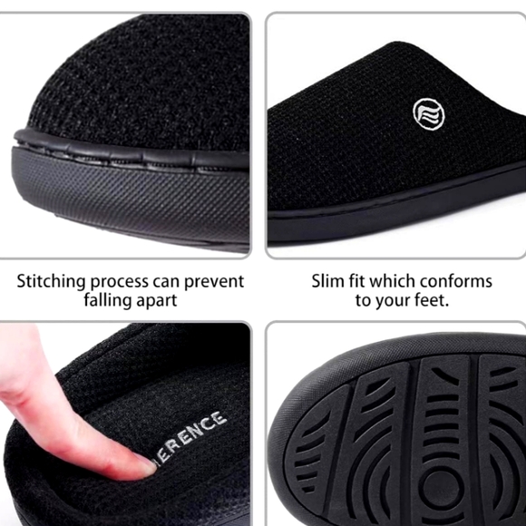 🐇 NWOT Men's Black Corduroy Memory Foam Lightweight House Slippers - XL (13-14) - Picture 3 of 6